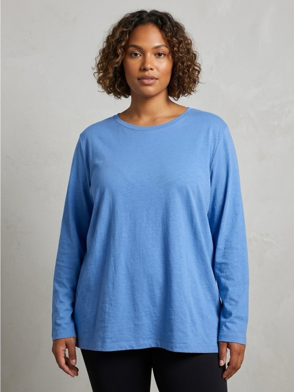 Lands’ End 100% Cotton Long Sleeve Crewneck Tee Light Blue 3X 24W/26W NWOT